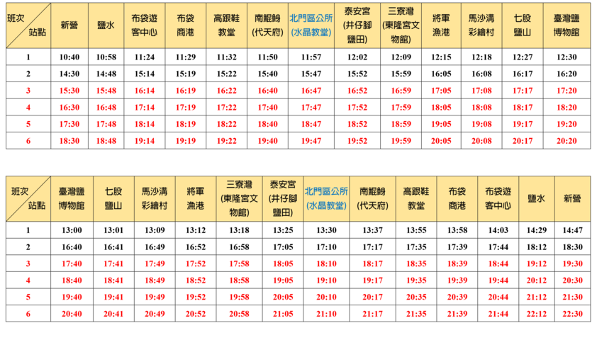 台灣好行228加開班次表