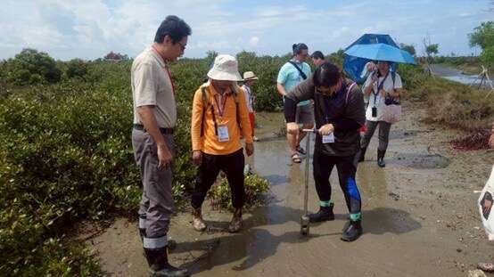 學員於北門濕地進行土壤鑽探調查，實際體驗藍碳研究方法